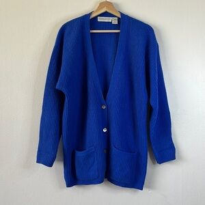 Valerie Stevens Vintage Lambswool and Angora Cardigan Blue size medium